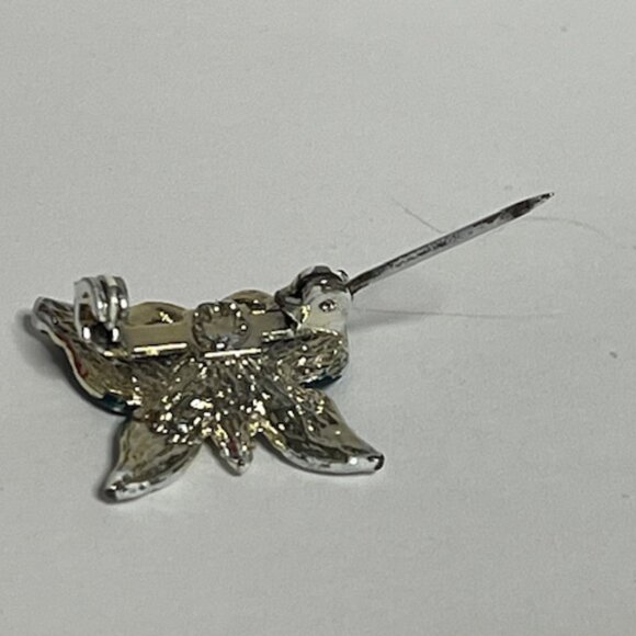 VTG Small Butterfly Brooch w/Dark Enamel Wings Rhinestones Silver-Tone .75" - Picture 6 of 7